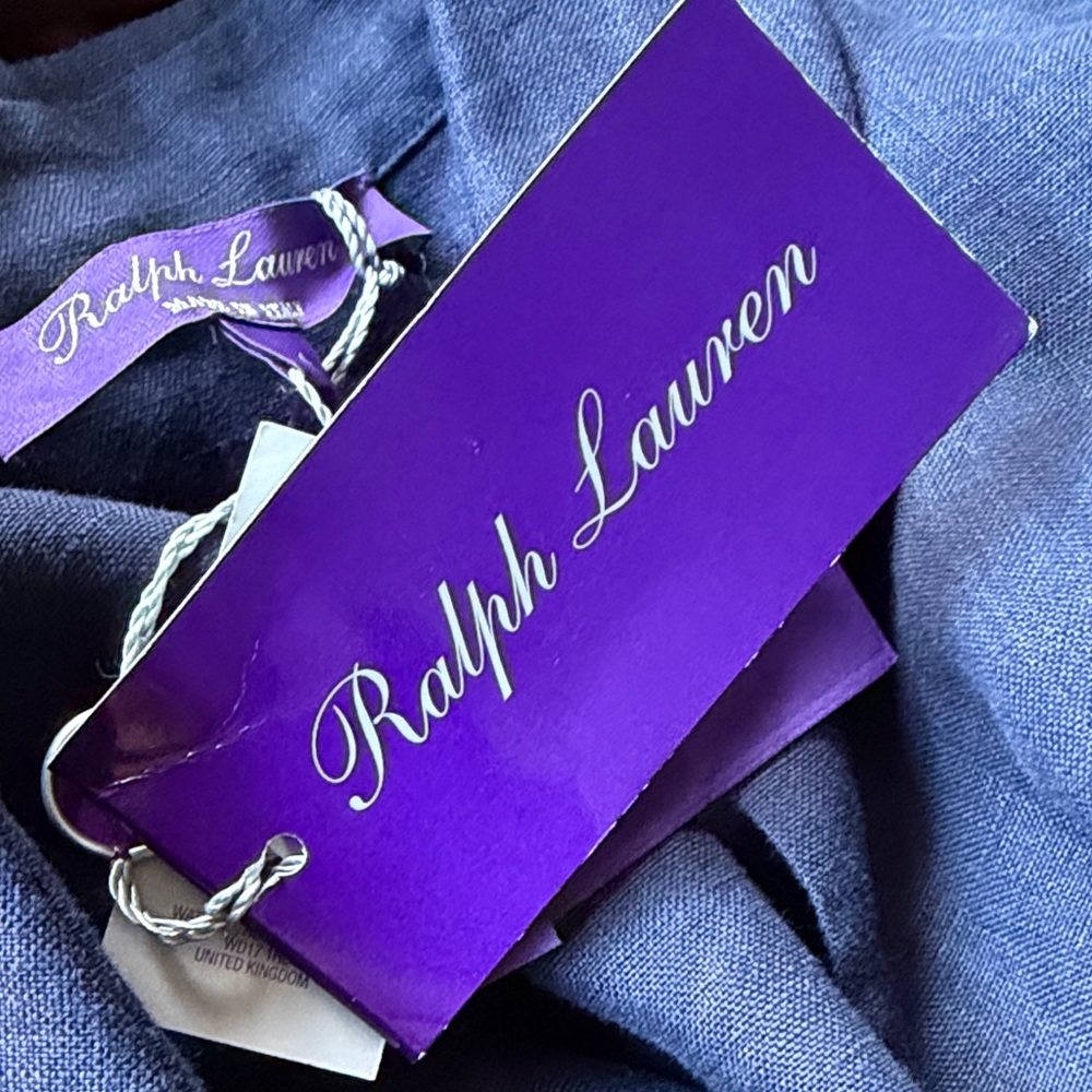 NWT Ralph Lauren Collection Aniyah Belted Linen Midi Wrap Dress Size 4 Navy - Picture 9 of 15